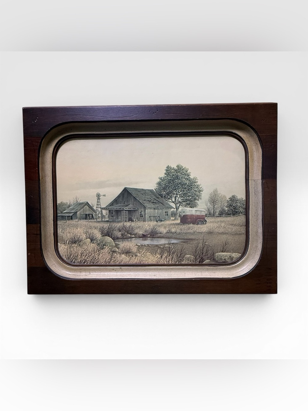 Rustic Barn Landscape Wall Art in Brown and Cream
